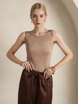 [Coffee] SilkSilky-CA Sleeveless Round Neck Women's T-Shirt 007