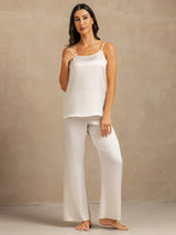 [White] SilkSilky-CA 19Momme Machine-Washable Silk Spaghetti Strap Scoop Neck Camisole Set 003