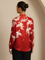 [Wine] SilkSilky-CA Long Sleeve Lapel Collar Women's Shirt 002