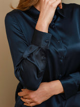 [Dark Blue] SilkSilky-CA Long Sleeve Lapel Collar Women's Shirt 005