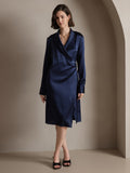 SilkSilky CA 19Momme Silk Long Sleeve V Neck Dress DarkBlue 004