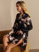 [Black] SilkSilky-CA 19Momme Long Sleeve Notch Collar Nightshirt 007