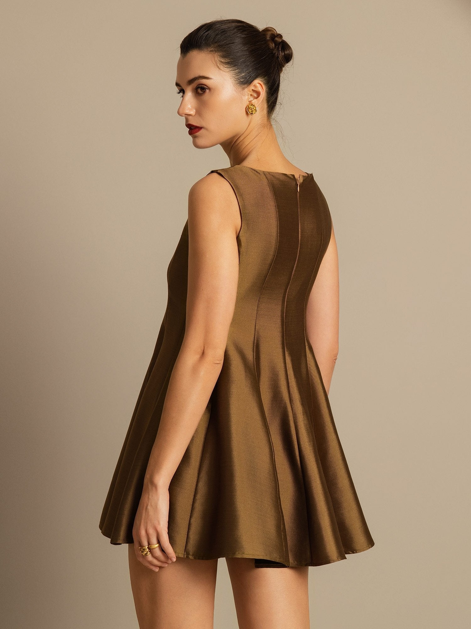 [Bronze] SilkSilky-CA 32Momme Silk-Wool Blend Dress 005,