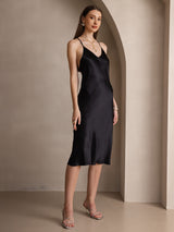 [Black] SilkSilky-CA Pure Silk Sleeveless V Neck Dress 005
