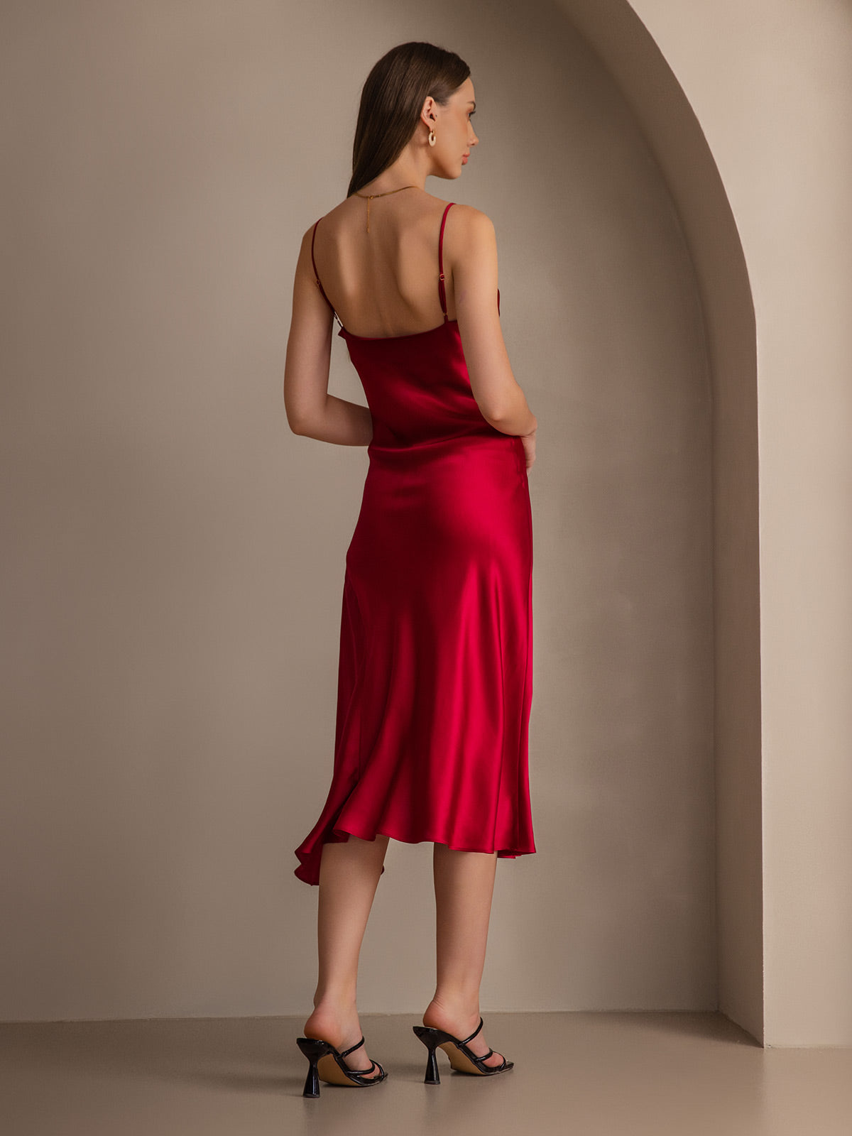 [Wine] SilkSilky-CA 19Momme Pure Silk Cowl Neck Dress 002