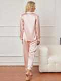 SilkSilky CA Pure Silk Long Sleeve Lapel Women's Pajamas Pink 002