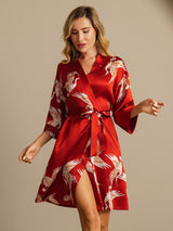[Dark Red] SilkSilky-CA 3/4 Sleeve Women's Robe 003