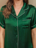 SilkSilky-CA Pure Silk Short Sleeve Lapel Women's Pajamas Green 004