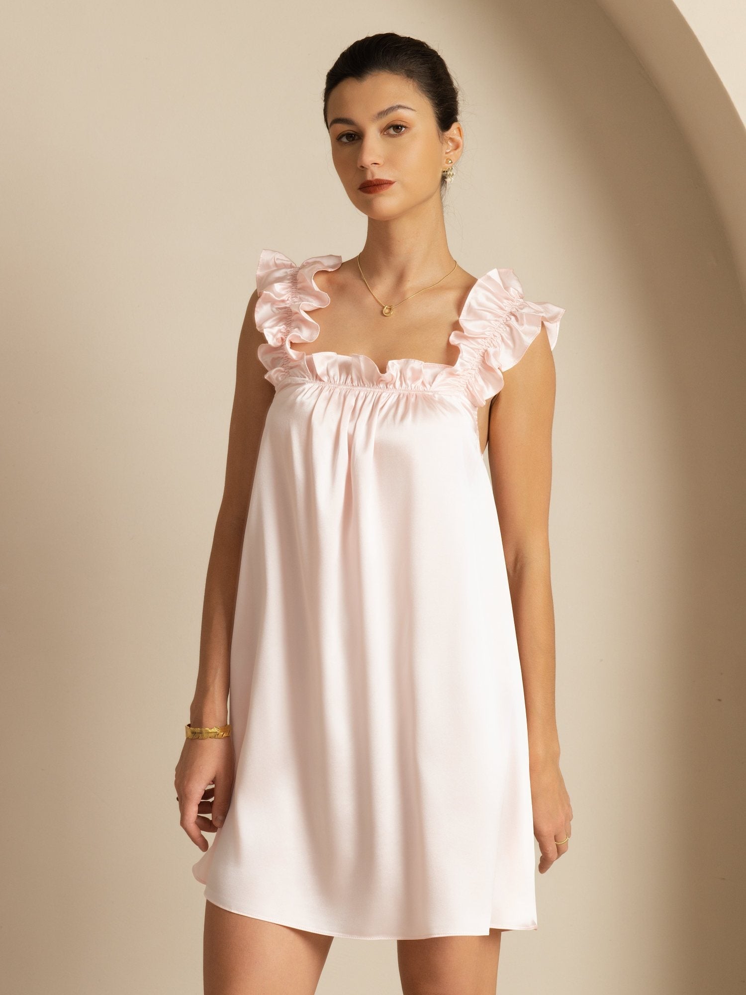 [Pink] SilkSilky-CA 19Momme Silk Sleeveless Square Neck Dress 006