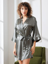 [Grayish Green] SilkSilky-CA 3/4 Sleeve Women's Robe 004