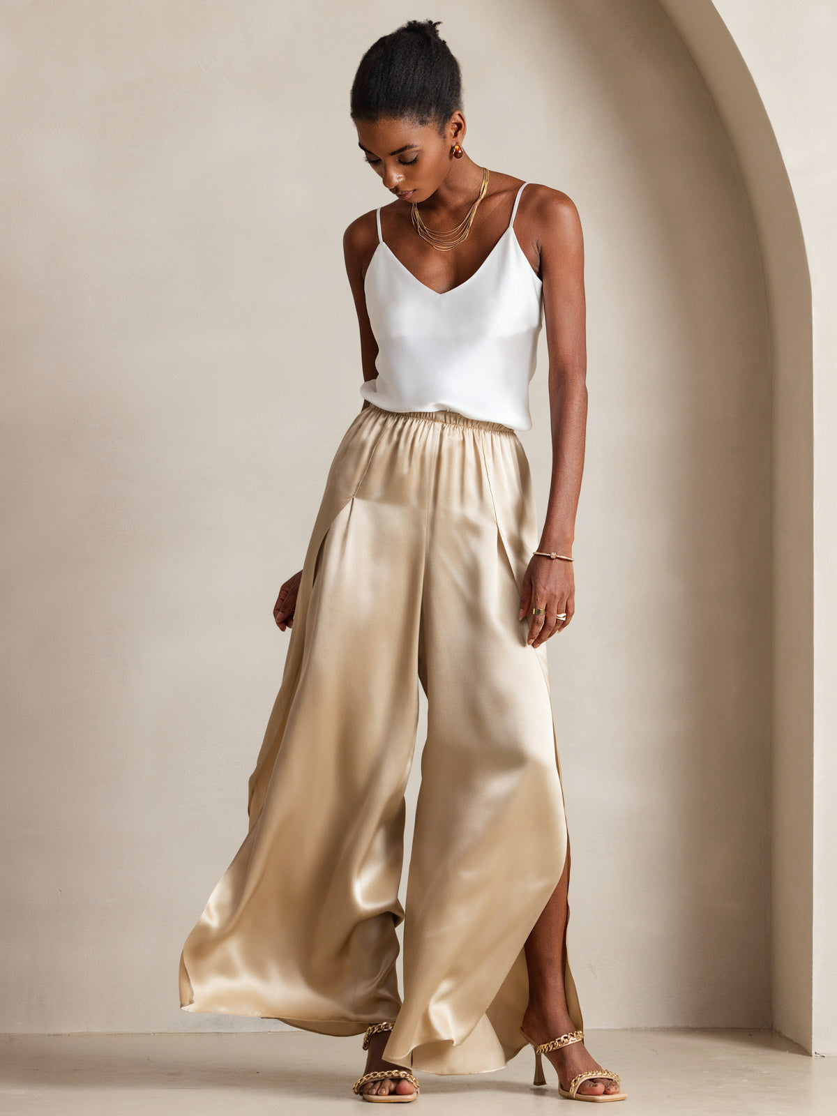 [White] SilkSilky-CA Pure Silk V Neck Camisole 005
