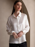 SilkSilky CA 19Momme Silk Long Sleeve Collar Women's Shirt White 003