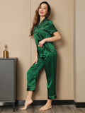 SilkSilky-CA Pure Silk Short Sleeve Lapel Women's Pajamas Green 003