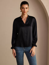 [Black] SilkSilky-CA Long Sleeve Split Women's Blouse 001