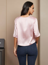 [Pink] SilkSilky-CA Half Sleeve Scoop Neck Women's T-Shirt 002