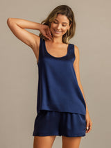 [Dark Blue] SilkSilky-CA 19Momme Machine-Washable Silk Sleeveless Scoop Neck Women's Pajamas 005