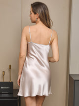 [Beige] SilkSilky-CA Pure Silk Half Sleeve Nightgown&Robe Set 006