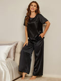 SilkSilky CA Pure Silk Short Sleeve Round Neck Women's Pajamas Black 004