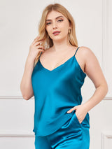 [Teal] SilkSilky-CA Spaghetti Strap V Neck Plus Size Camisole Top 002