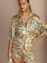 [Sand Crocodile] SilkSilky-CA Half Sleeve Lapel Collar Women's Pajamas 005