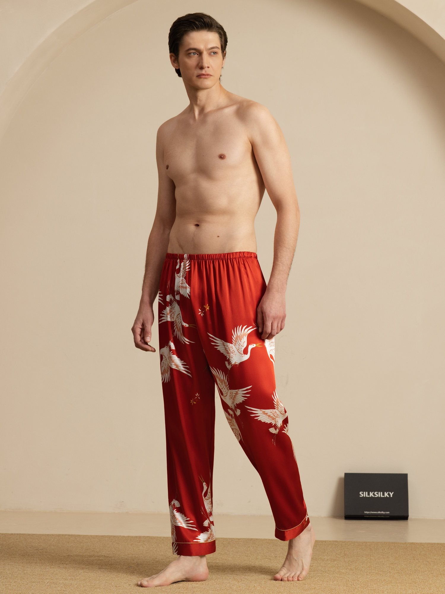 [Wine] SilkSilky-CA 19Momme Mens Sleep Bottoms 007