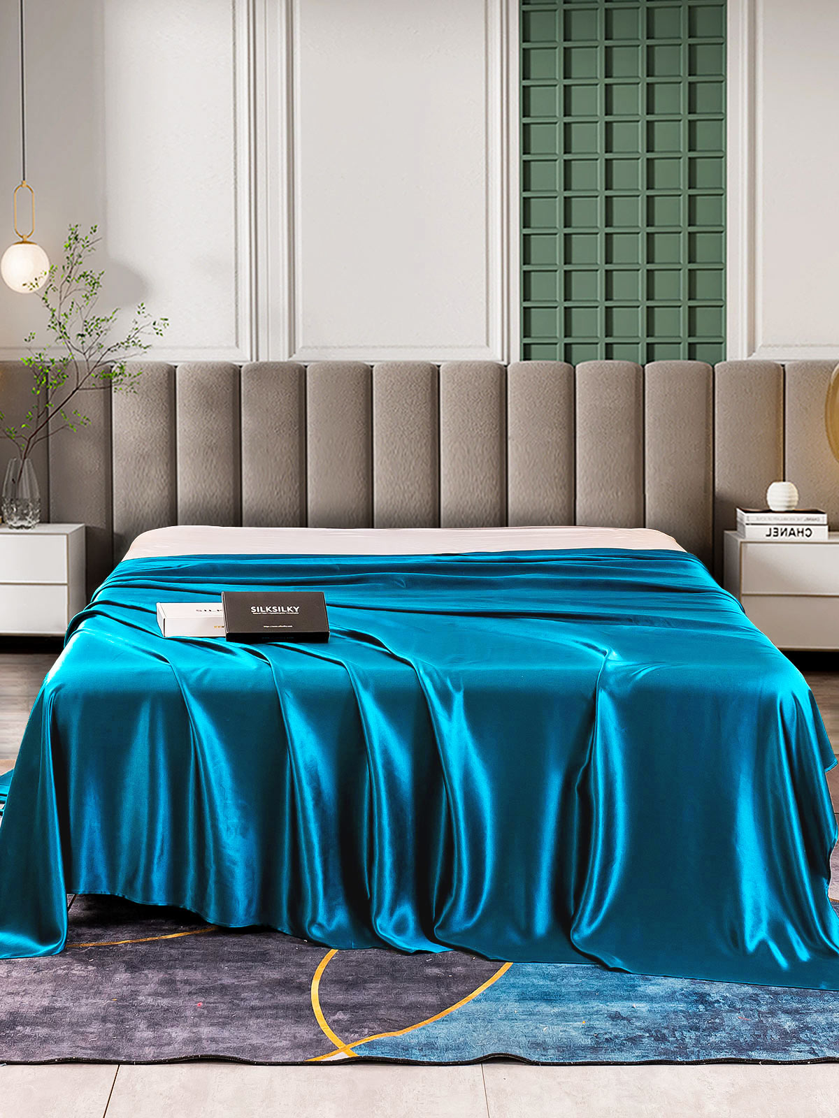 SilkSilky CA 25Momme Pure Silk Sheet Teal 002