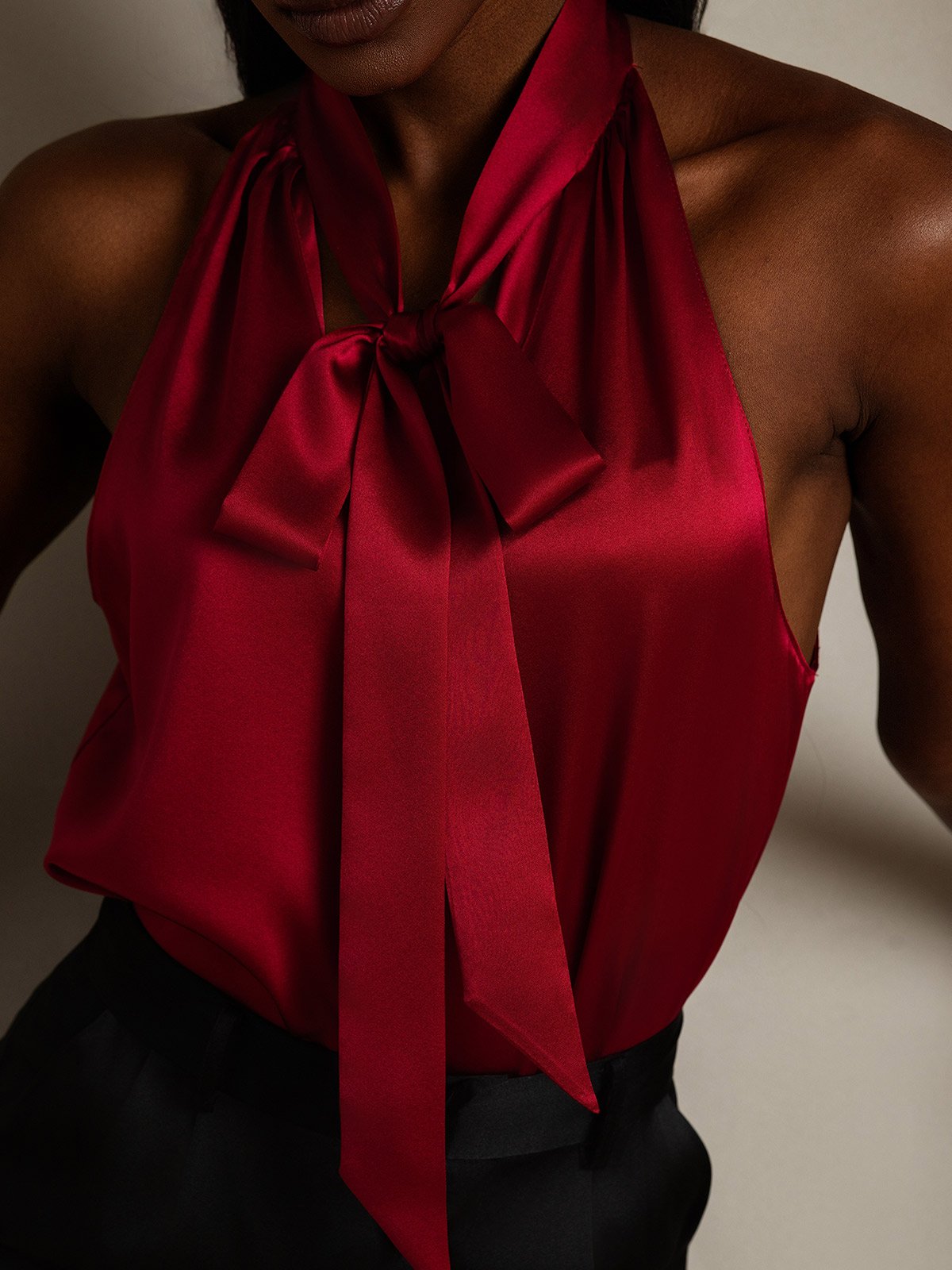 SilkSilky-CA 19Momme Silk Sleeveless Tie Neck Women's Shirt Wine 007