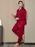 SilkSilky-CA Pure Silk Long Sleeve Lapel Men's Pajamas Wine 002