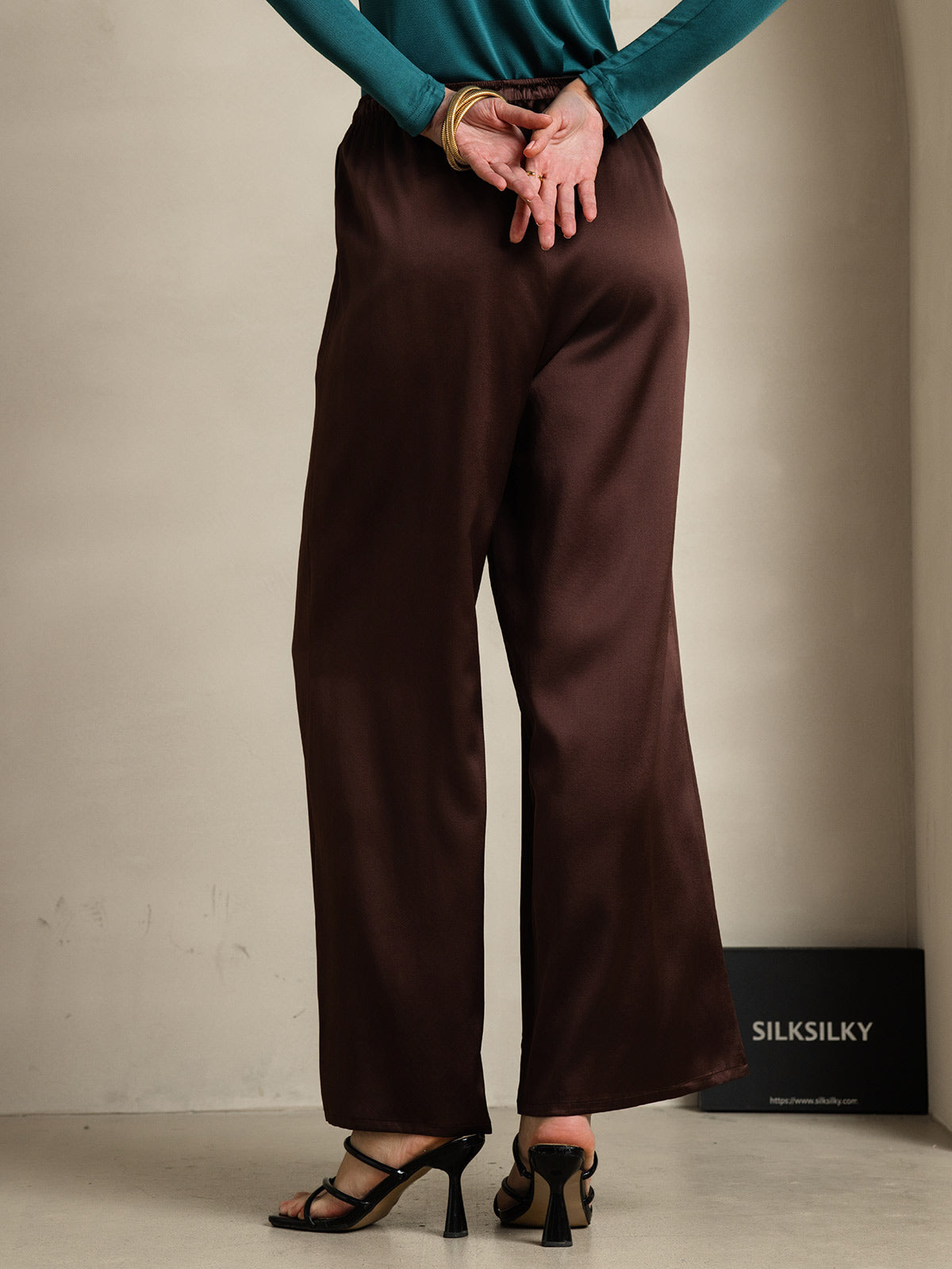 [Coffee] SilkSilky-CA Pure Silk Womens Pants 002