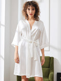 SilkSilky CA Pure Silk Half Sleeve Womens Robe White 005