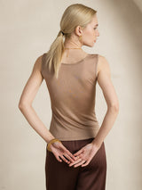 [Coffee] SilkSilky-CA Sleeveless Round Neck Women's T-Shirt 002