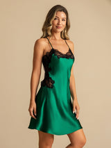 [Dark Green] SilkSilky-CA Spaghetti Strap V Neck Nightgown 003