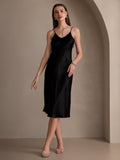 SilkSilky-CA Pure Silk Deep V Neck Dress Black 008