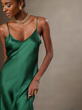 SilkSilky-CA Pure Silk Sleeveless Round Neck Dress Green 004