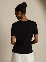 [Black] SilkSilky-CA 100% High-Twist Silk Jersey Short Sleeve V Neck Women's T-Shirt 002