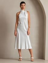 [White] SilkSilky-CA Sleeveless Halter Dress 004