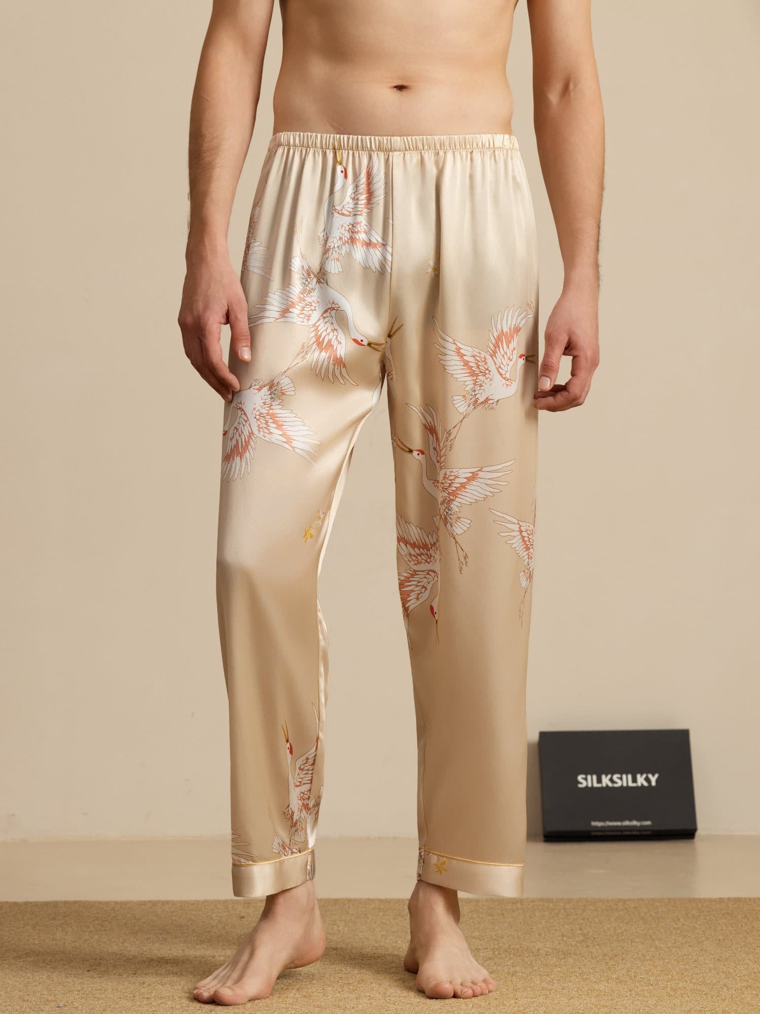 [Champagne] SilkSilky-CA 19Momme Mens Sleep Bottoms 001