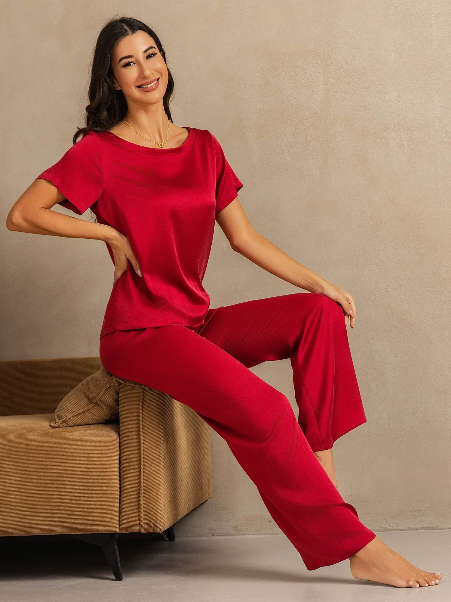 [Wine] SilkSilky-CA 19Momme Washable Silk Womens Pajamas 007