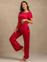 [Wine] SilkSilky-CA 19Momme Machine-Washable Silk Short Sleeve Women's Pajamas 003