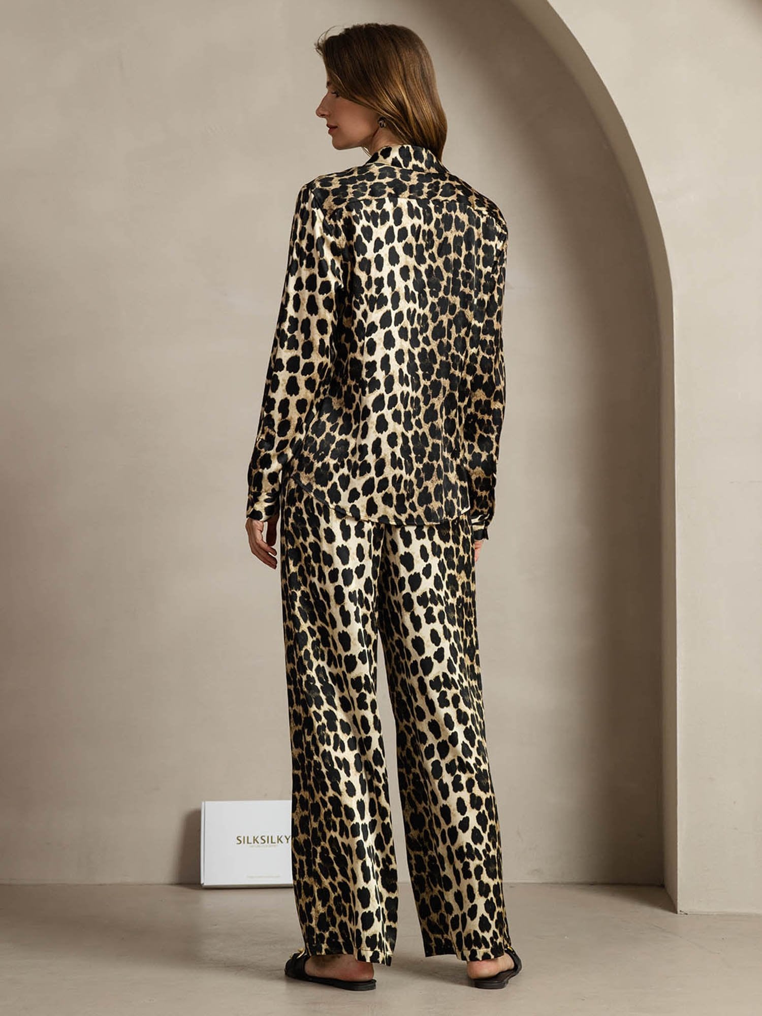 [Leopard] SilkSilky-CA 19Momme Silk Lapel Collar Women''s Outfit Sets 002