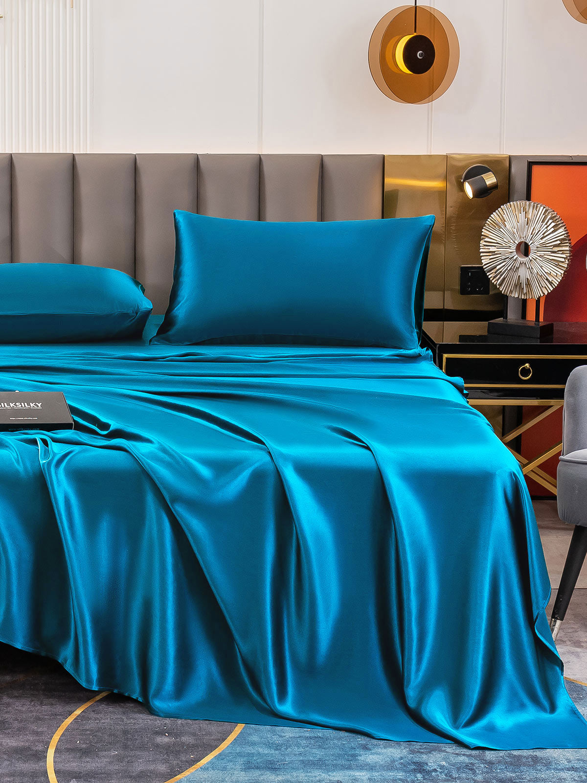 [Teal] SilkSilky-CA 19Momme Pure Silk Bedding Set 006