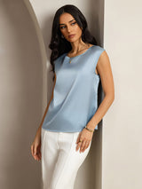 [Grayish Blue] SilkSilky-CA Cap Sleeve Round Neck Women's T-Shirt 004