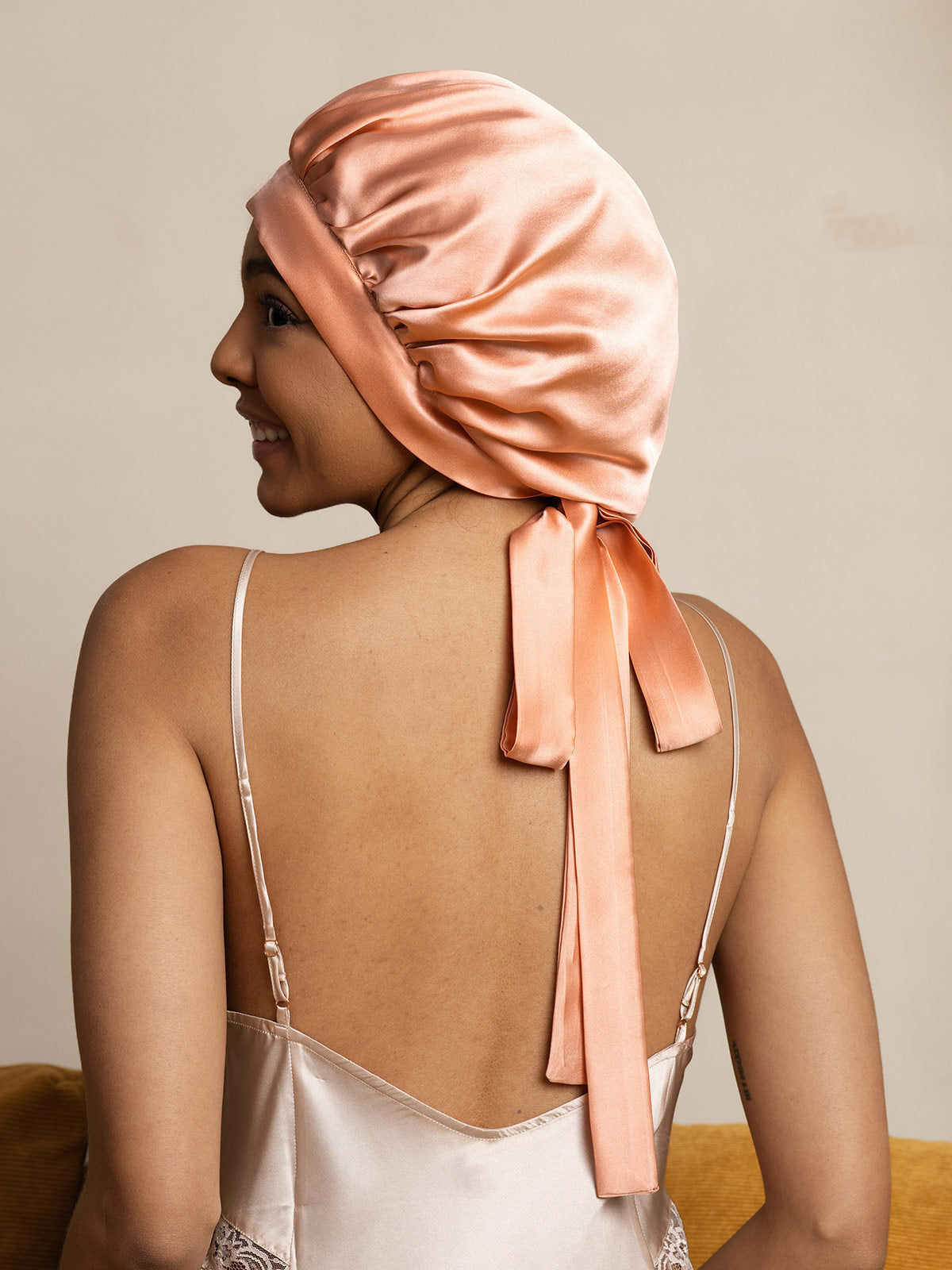 [Coral Pink] SilkSilky-CA Pure Silk Sleep Cap 005