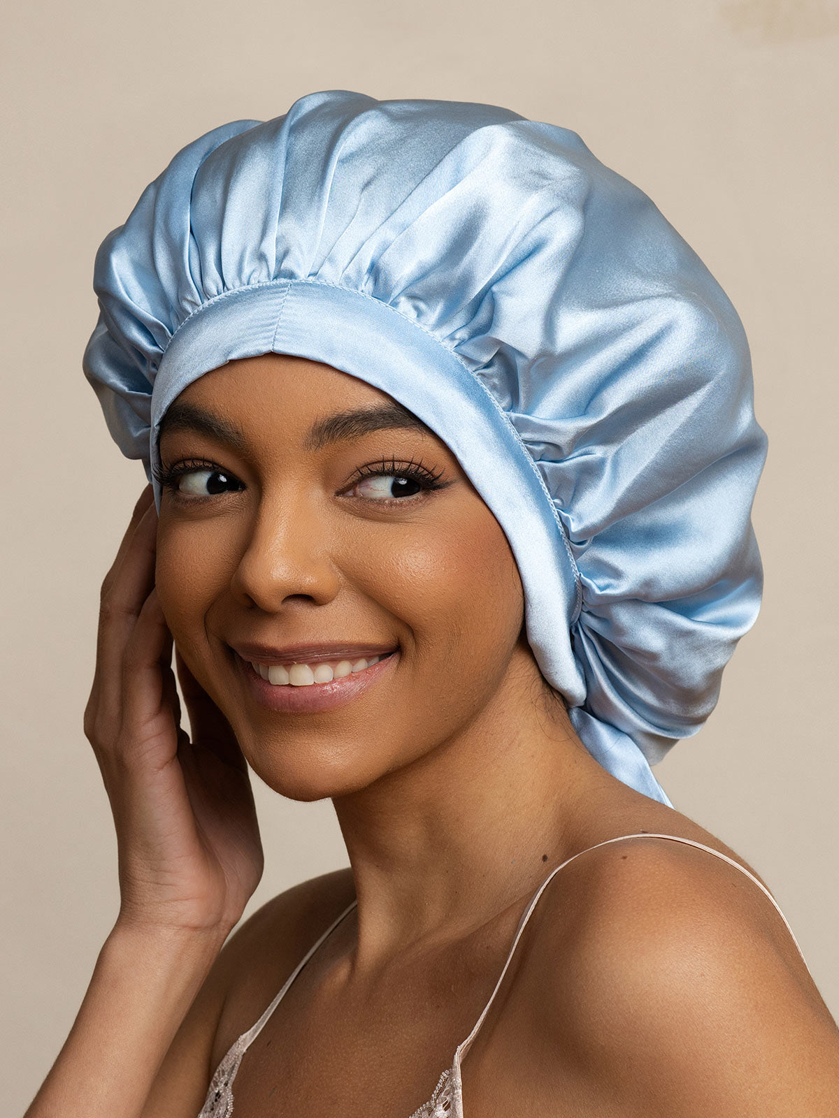 [Light Blue] SilkSilky-CA Pure Silk Sleep Cap 003