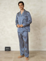 [Navy Stripe] SilkSilky-CA 19Momme Pure Silk Mens Pajamas 003,