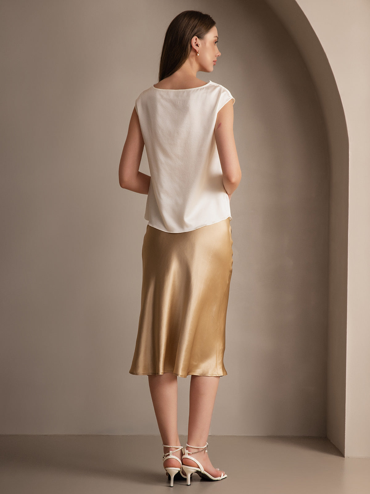 SilkSilky-CA 19Momme Pure Silk Skirt Champagne 004