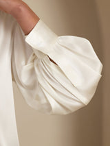 [White] SilkSilky-CA 19Momme Long Sleeve Round Neck Blouse 005