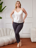 SilkSilky-CA Pure Silk Deep V Neck Plus Size Camisole Top White 005