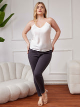 [White] SilkSilky-CA Spaghetti Strap V Neck Plus Size Camisole Top 005