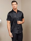 SilkSilky CA Silk Short Sleeve Collar Men's Shirt Black 004